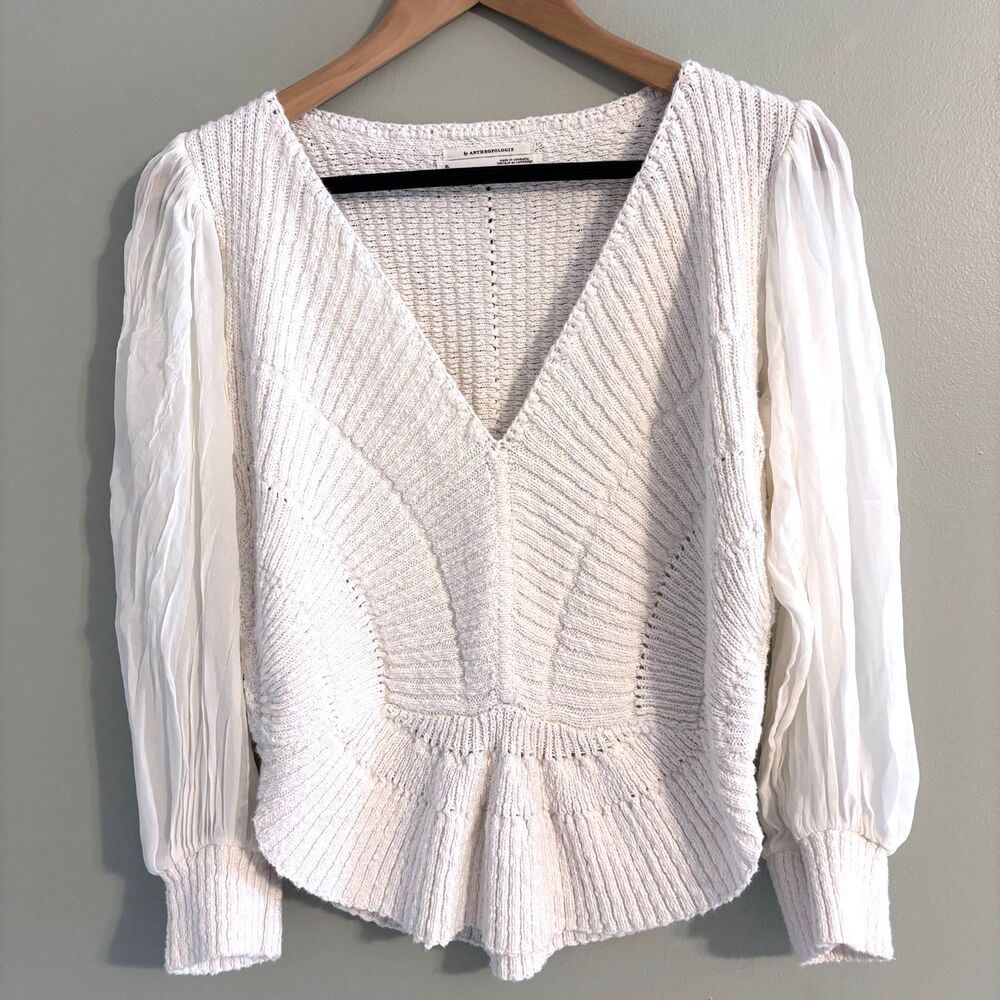Anthropologie Sheer Long-Sleeve V-Neck Sweater XL Boho Coquette Fairy Whimsy
